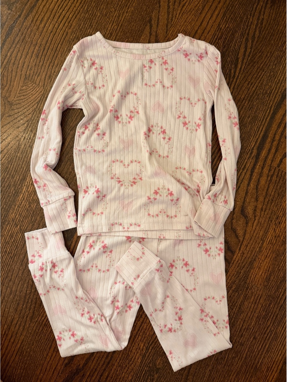 Laura Ashley 3T Pink Floral Heart Pajama Set Soft Cozy Sweet Ribbed 2PC